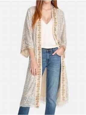 Johnny Was Sequin Kimono Duster in Champagne